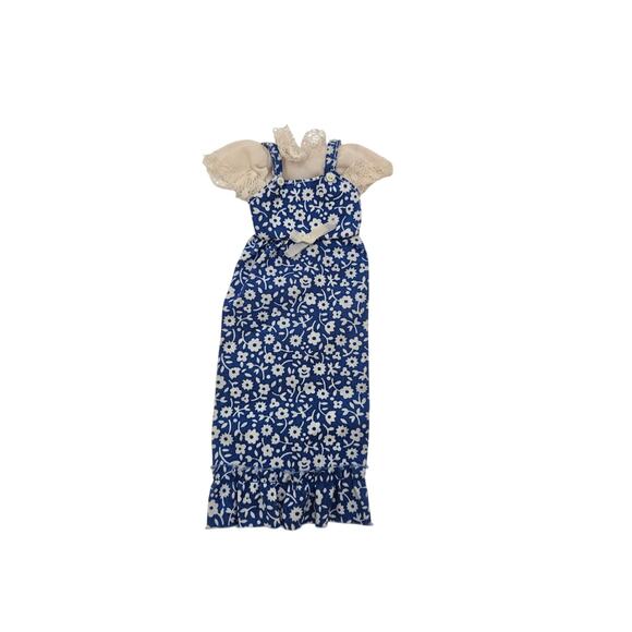 Vintage Mattel Barbie‎ Skipper Floral Lace Maxi Dress 1976 Blue White #9123 - Picture 1 of 8